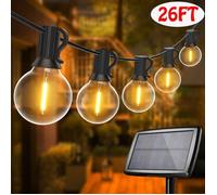 Guirlande Guinguette Extérieure Solaire 26FT Guirlande Lumineuse vec25+1 LED G40 Ampoules, 4 Modes d'éclairage,Solaire/USB