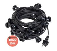 Guirlande Guinguette Noire IP65 Guirlande Lumineuse 10M 20 Douilles pour Ampoules E27