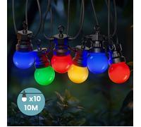 Guirlande guinguette - LARGEIGHT - 10 m - 10 bulbes multicolores - IP44 - Éclairage décoratif
