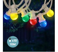 Guirlande Guinguette Multicolore IP65 Guirlande Lumineuse 10M Ampoules Remplaçables Câble Blanc