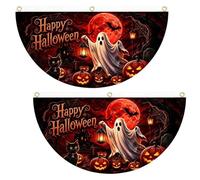 Guirlande Halloween 2 Pièces Guirlande Demi-Cercle Demi-Éventail Double | Ensemble Bannière Porche Halloween Pour Maison Garage Balcon Patio Terrasse Cour Couloir Extérieur Intérieur