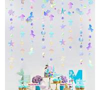 Guirlande iridescente de sirène avec méduses, coquillages, étoiles de mer et perles. Banderole en papier holographique pour décoration de fête d'anniversaire thème arc-en-ciel, enterrement de vie de j