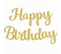 Guirlande Joyeux Anniversaire, Banderole en Papier à Monter, Glitter DIY Happy Birthday Decoration pour Fête, Décoration Anniversaire pour Femmes et Adultes, Dorée/Rose (Dorée)