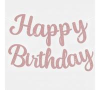 Guirlande Joyeux Anniversaire, Banderole en Papier à Monter, Glitter DIY Happy Birthday Decoration pour Fête, Décoration Anniversaire pour Femmes et Adultes, Dorée/Rose (Rose)