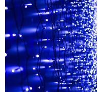 Guirlande LED 9M 180LED IP44 Bleue, 8 modes avec timer - Câble vert (+ transfo)