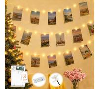 Guirlande LED à Pile Minuterie, 5M 50 LED Guirlande Lumineuse Photo Blanc Chaud Avec 30 Clips & 10 crochets au mur, Lumineuse LED d'intérieur pour Accroche Photo, Noël Décoration, Chambre à Coucher