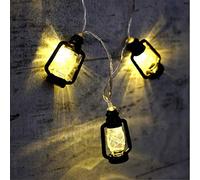 Guirlande lumineuse à 10 LED - 1 m - Mini lanterne rétro à kérosène - Alimentée par piles - Pour décoration de Noël, maison, chambre, décoration d'intérieur - Blanc chaud