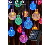 Guirlande lumineuse à boules de cristal solaires - 5 m/7 m/12 m, 8 modes d'éclairage, lumière féerique étanche, 20/50/100 LED, convient pour la cour, le jardin, le porche, le balcon, les fêtes, l'arbr