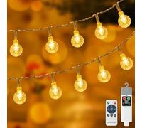 Guirlande lumineuse à boules de verre pour extérieur, batterie rechargeable avec contrôleur, 5 m, 50 LED, 8 modes, lumière blanche chaude, fonction minuterie, extérieur/intérieur, pour terrasse