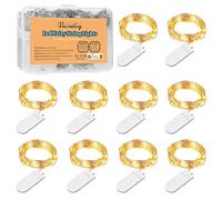 Guirlande Lumineuse à Pile, 1M 10 LED Mini Guirlande LED Fil de Cuivre Fairy Lights Girlande Lumière pour Décoration Intérieur Chambre, Ambiance Intérieur Maison, Mariage (Blanc Chaud) (10 Pièces)