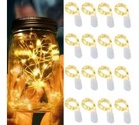 Guirlande Lumineuse à Piles,16pcs 1M 10 LED Girlande de Lumière Fil de Cuivre IP65 Etanche Mini Guirlande LED Batterie pour Décoration Anniversaire Fête Mariage Noël Jardin Pelouse (16pcs Blanc chaud)