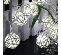 Guirlande lumineuse à piles de 20 LED 20 boules de rotin en forme de globe pour Halloween (blanche)