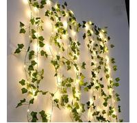 Guirlande lumineuse artificielle à piles en forme de fleur et de feuille verte, idéale pour décorer un sapin de Noël - 5 m, 50 LED