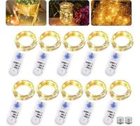 Guirlande lumineuse avec minuterie, 10 pièces, 2 m, 20 LED micro, fonctionnant sur piles - fil de cuivre, éclairage de Noël pour l'intérieur et l'extérieur - fêtes, célébrations, bricolage.
