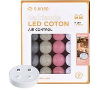 GuirLED - Guirlande lumineuse boules coton LED USB - Télécommande sans fil - Chargeur double USB 2A inclus - 4 intensités - 16 boules - Églantine