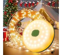 Guirlande Lumineuse Camping 10m Enroulable Solaire + USB, 8 Modes IP65 Etanche Lampe Extérieure pour Tente, Jardin, Randonnée avec 2800mAh Power Bank, Portable Rechargeable Décoration pour Cour