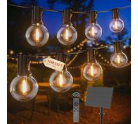 Guirlande lumineuse de 10 mètres - Type G40 - Fonctionne à l'énergie solaire - Avec télécommande - Lumière blanc chaud - Pour intérieur et extérieur