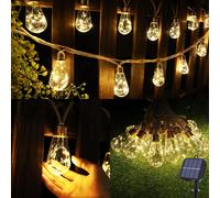 Guirlande lumineuse de 6,4 mètres - 16 LED - Fonctionne à l'énergie solaire - Lumière blanc chaud - Idéale pour Noël - Pour une utilisation extérieure