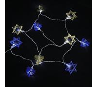 Guirlande Lumineuse de Hanoukka à Étoiles, Fer, Piles AA | Décoration Murale et Cadre de Porte, Placement Flexible, pour Fête de Hanoukka et Ambiance Festive