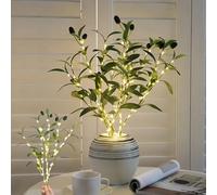 Guirlande lumineuse de vigne d'olivier scintillante de 1,8 m - Guirlande lumineuse LED artificielle à piles - Branche de feuilles de vigne pour Noël (branche d'olivier 45 cm)