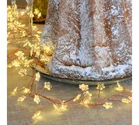 Guirlande Lumineuse déco Fleurs - 2 m - 160 LED Blanc Chaud Fixes - Timer 6h - Câble cuivre Transparent - Fonctionne à Piles - Usage intérieur IP20