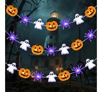 Guirlande lumineuse décorative pour Halloween, 5 mètres, 50 LED, motifs : citrouilles, araignées