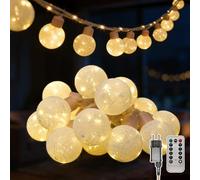 Guirlande lumineuse d'extérieur/d'intérieur avec prise, 8 m, 16 ampoules, 8 modes, intensité réglable, guirlande lumineuse à ampoules LED sphériques avec télécommande et minuterie, guirlande lumineuse