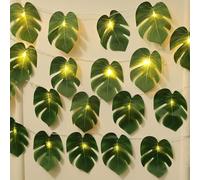 Guirlande lumineuse en feuilles de palmier - 3 m - 20 LED - Fonctionne avec piles - Guirlande lumineuse Monstera Leaf - Feuilles de palmier artificielles - Pour fête hawaïenne, fête d'été, décoration
