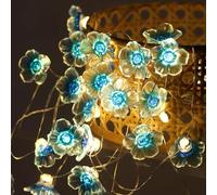Guirlande lumineuse en fleurs de cerisier bleu - 4 m 40 LED à piles étanche pour décoration intérieure ou extérieure - chambre à coucher, mariage, Saint-Valentin