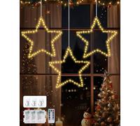 Guirlande Lumineuse étoilée, Lot de 3 Rideaux Lumineux à Piles avec minuterie et télécommande. 40 LED et 8 Modes de décoration de Noël Blanc Chaud pour intérieur et extérieur de fenêtres festives