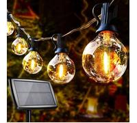 Guirlande Lumineuse Exterieur Solaire, Guirlande Guinguette Solaire 10+1 G40 LED Ampoules Étanche IP44 avec 4 Modes