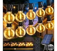 Guirlande Lumineuse Exterieure Solaire, 15M Guirlande Guinguette Exterieur Solaire avec Télécommande 3 Mode Charge USB 17+1 G40 LED Ampoules IP65 Étanche pour Jardin Terrasse Balcon Mariage Décoration