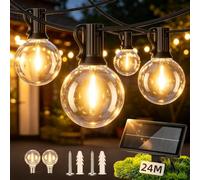 Guirlande Lumineuse Exterieure Solaire 24M, 40+2 Ampoules LED Incassables | étanche Guirlande Guinguette, Chargement Solaire ou USB, 3 Modes idéale pour Jardins, Terrasses, Pavillons, Balcons, Cafés