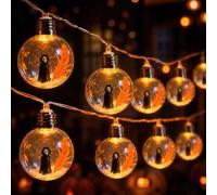 Guirlande lumineuse Halloween 2 m, 10 LED, Citrouille, Fantôme & Sorcière | 3 piles AA requises (non incluses), IP44, décoration Halloween intérieur & extérieur, fêtes, portes, fenêtres & jardin
