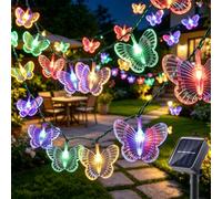 Guirlande lumineuse KINGCOO étanche en forme de papillon à énergie solaire 8 modes pour balcon, clôture, maison, fête d'anniversaire, mariage, Noël, extérieur (multicolore, 5 m, 20 LED)