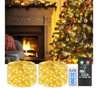 Guirlande Lumineuse LED 2 pièces 20M 200 LED Blanc Chaud, Rechargeable Batterie 3600mAh avec Écran LCD, USB-C, IP44, 8 Modes, Minuterie, Télécommande, Guirlande LED Flexibles pour Intérieur/Extérieur