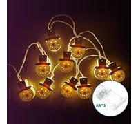 Guirlande lumineuse LED à piles 3AA, bonhomme de neige suspendu en bois, blanc chaud, 3 m, idéal pour les décorations de Noël et les fêtes.