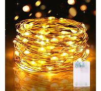 Guirlande Lumineuse LED à Piles 5M 16.5FT 50LED Micro Guirlande Led Pile Interieur et Extérieur pour Chambre Noël Mariage Sapin Bocaux Décoration (1 Pièce, Blanc Chaud)