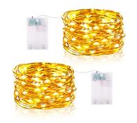 Guirlande Lumineuse LED à Piles 5M 16.5FT 50LED Micro Guirlande Led Pile Interieur et Extérieur pour Chambre Noël Mariage Sapin Bocaux Décoration (2 Pièces, Blanc Chaud)