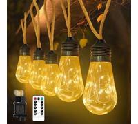 Guirlande lumineuse LED d'extérieur, 7 m, 20 LED, style vintage, avec cordon en chanvre, ampoules, 8 modes, minuterie, décoration pour le jardin, les fêtes, le balcon, les mariages, les pièces et le c