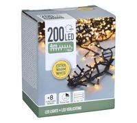 Guirlande lumineuse LED EXTRA blanc chaud avec 8 fonctions d'éclairage - 200 LED sur 4m - Éclairage de Noël avec puce mémoire - Décoration de jardin, Avent, hiver pour l'intérieur et l'extérieur