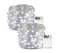 Guirlande lumineuse LED, lot de 2 10 m/33 pieds 100 LED guirlandes lumineuses alimentées par batterie, lumières en fil de cuivre pour décoration de fête de mariage de jardin de Noël, blanc froid