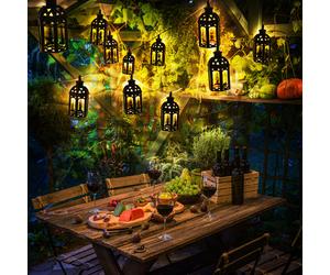 Guirlande lumineuse LED solaire d'extérieur, lampe solaire, décoration de balcon en forme de lanterne, plastique noir, 10x LED blanc chaud, L 200 cm, terrasse