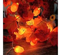 Guirlande lumineuse pour décoration d'automne, à piles, en glands d'automne, 1,5 m, 10 LED, citrouille en feuille d'érable pour Halloween, guirlande lumineuse en feuille d'érable d'automne, pour fête