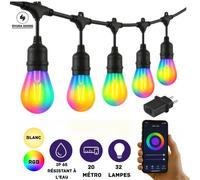 Guirlande lumineuse RGB Evura Goods pour l'extérieur, 20 mètres – extensible – 30 ampoules LED intelligentes – éclairage de jardin multicolore – résistante aux intempéries