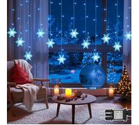 Guirlande lumineuse rideau flocon de neige sans Crochet bleu IP44 1.8m 94 LEDS,Timer,Mémoire,Décoration Noël/Halloween