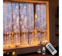 Guirlande Lumineuse Rideau,WALCHO Rideau Lumineux USB Dimmable 2.4 * 1.8m,8 Modes d'Eclairage, avec Minuterie,Crochets et Télécommande,Etanche IP65,Decoration de Fenêtre,Noël,Mariage,Anniversaire,Fête