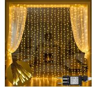 Guirlande Lumineuse Rideaux glaçon Exterieur Noël IP44 3x3m 300LEDs,Blanc chaud,Minuterie Auto,mémoireDéco Murale/Facade