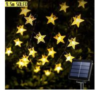 Guirlande Lumineuse Solaire 50 LED à Etoile 9.5m 8 Modes Décoration pour Extérieur Jardin Chambre Noël Fête Soirée - Blanche Chaude