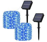 Guirlande lumineuse solaire - 8 modes - Bleu 100 LED 12,1 m - IP65 étanche - Batterie 800 mAh